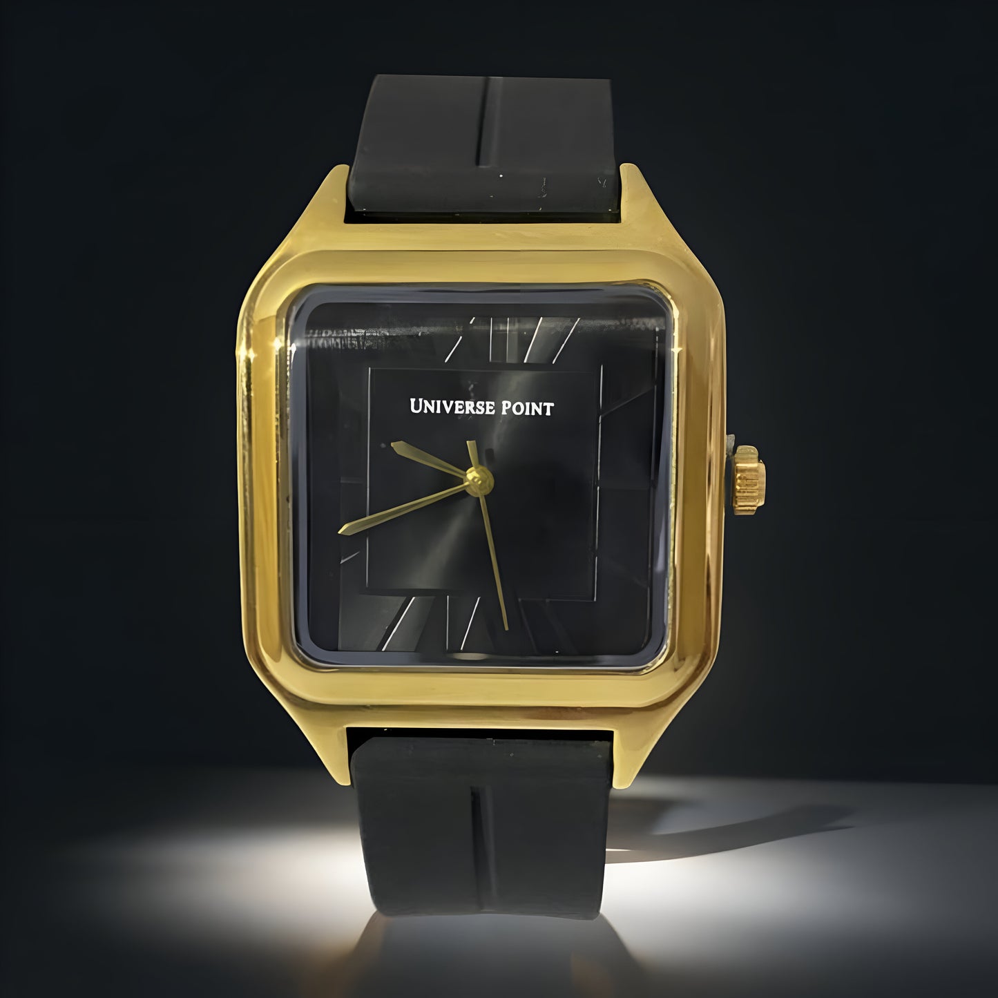 Universe Point Gold Watch with Black Dial, Silicon Strap & Magnetic Lock